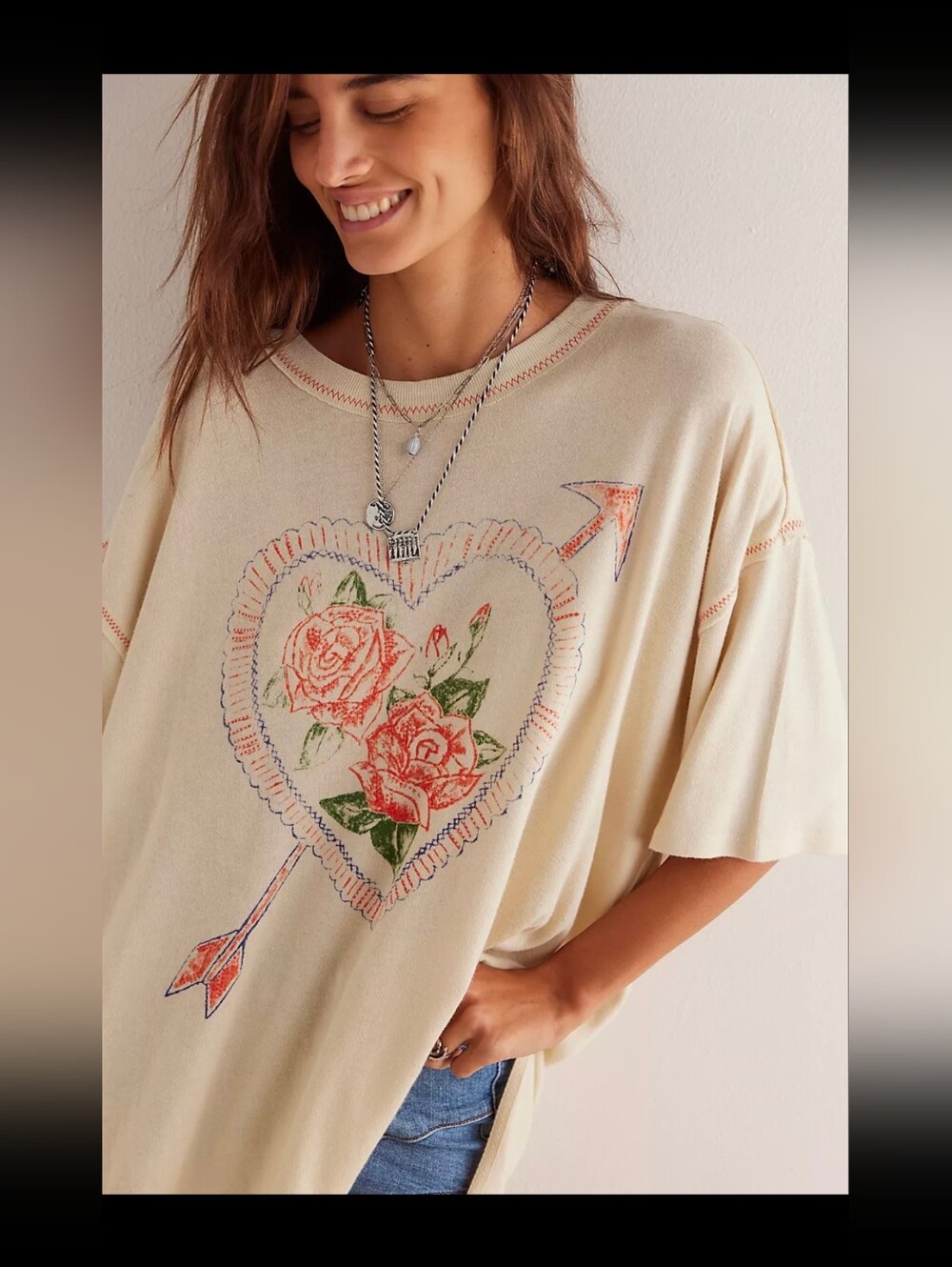 Free People Live Rose Oversized Tee Shirt
